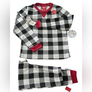 Macy's Kids Black and White Plaid Pajama Set with Red Accents